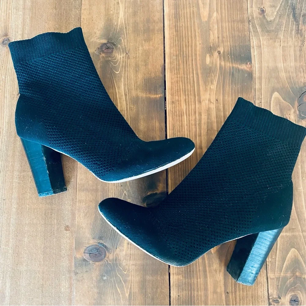 Black knit heeled booties